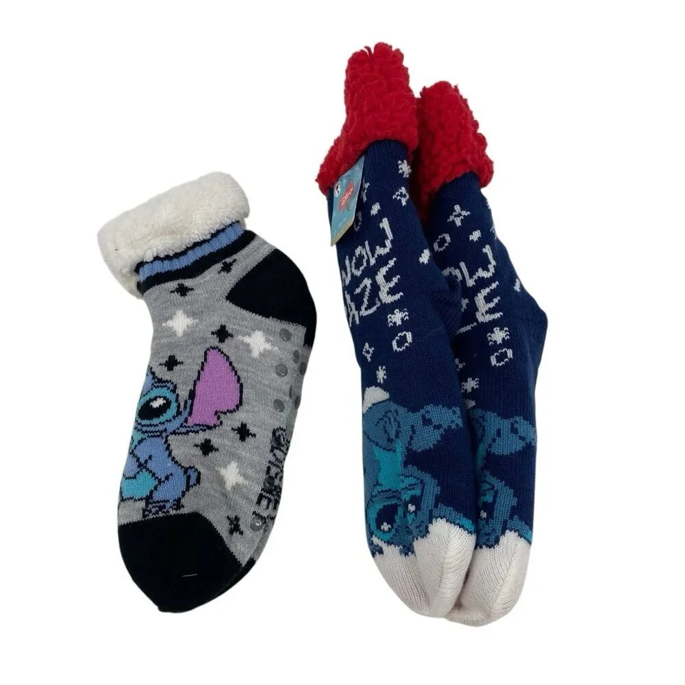 Lilo & Stitch Women’s Holiday Slipper Socks, 2-Pack, Size 4-10 Fuzzy NWT
